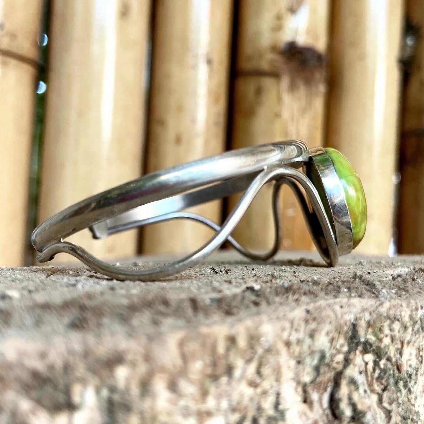 Handmade Sterling Silver Bracelet with a green lime turquoise