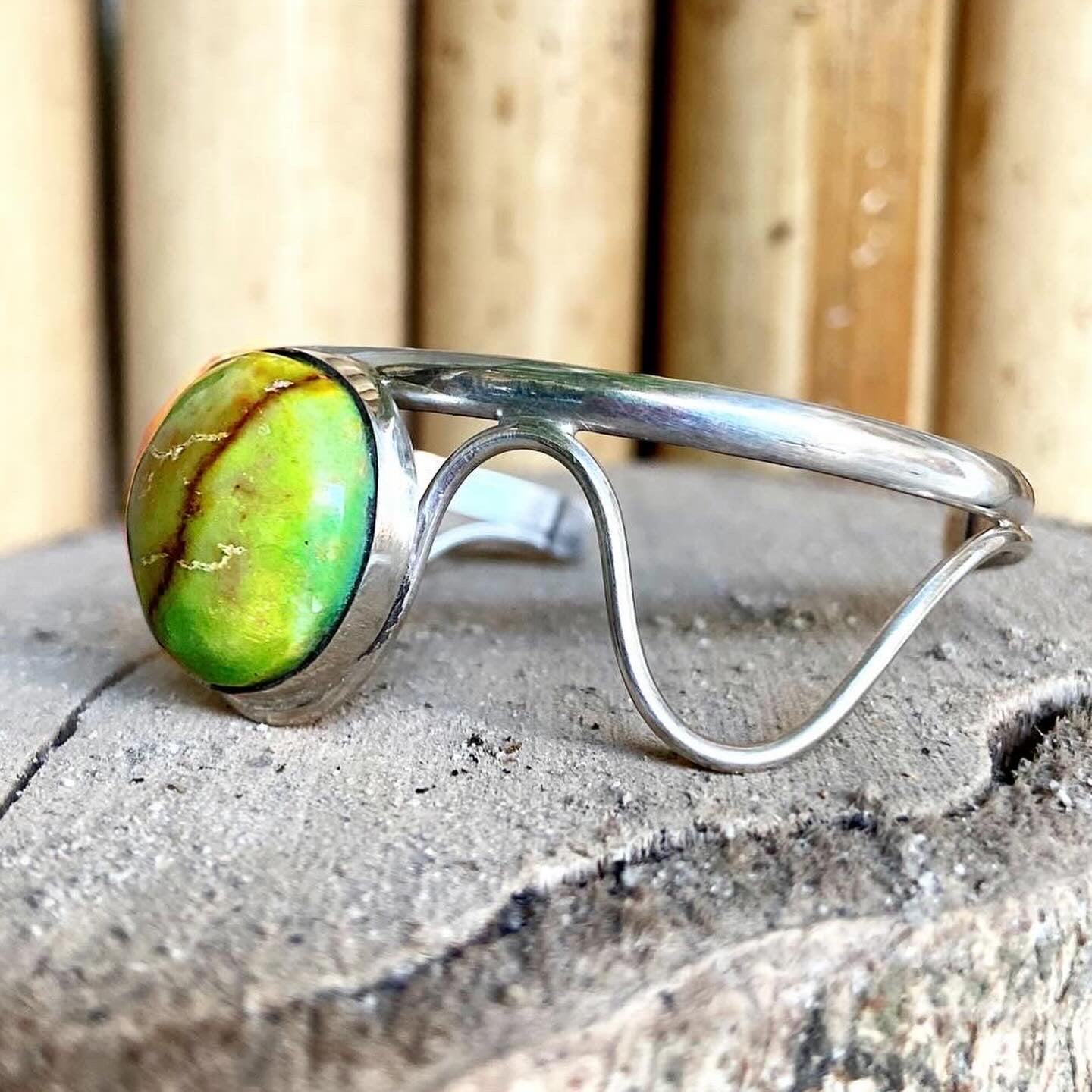 Handmade Sterling Silver Bracelet with a green lime turquoise